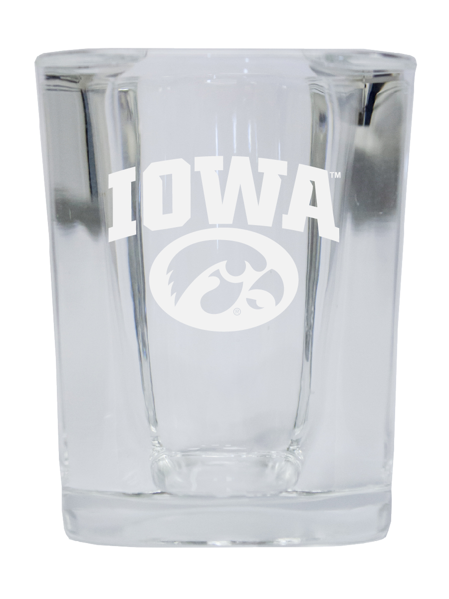 Picture of R & R Imports SGSE2-C-IA20 Iowa Hawkeyes 2 oz Square Shot Glass Laser Etched Logo Design - Pack of 2