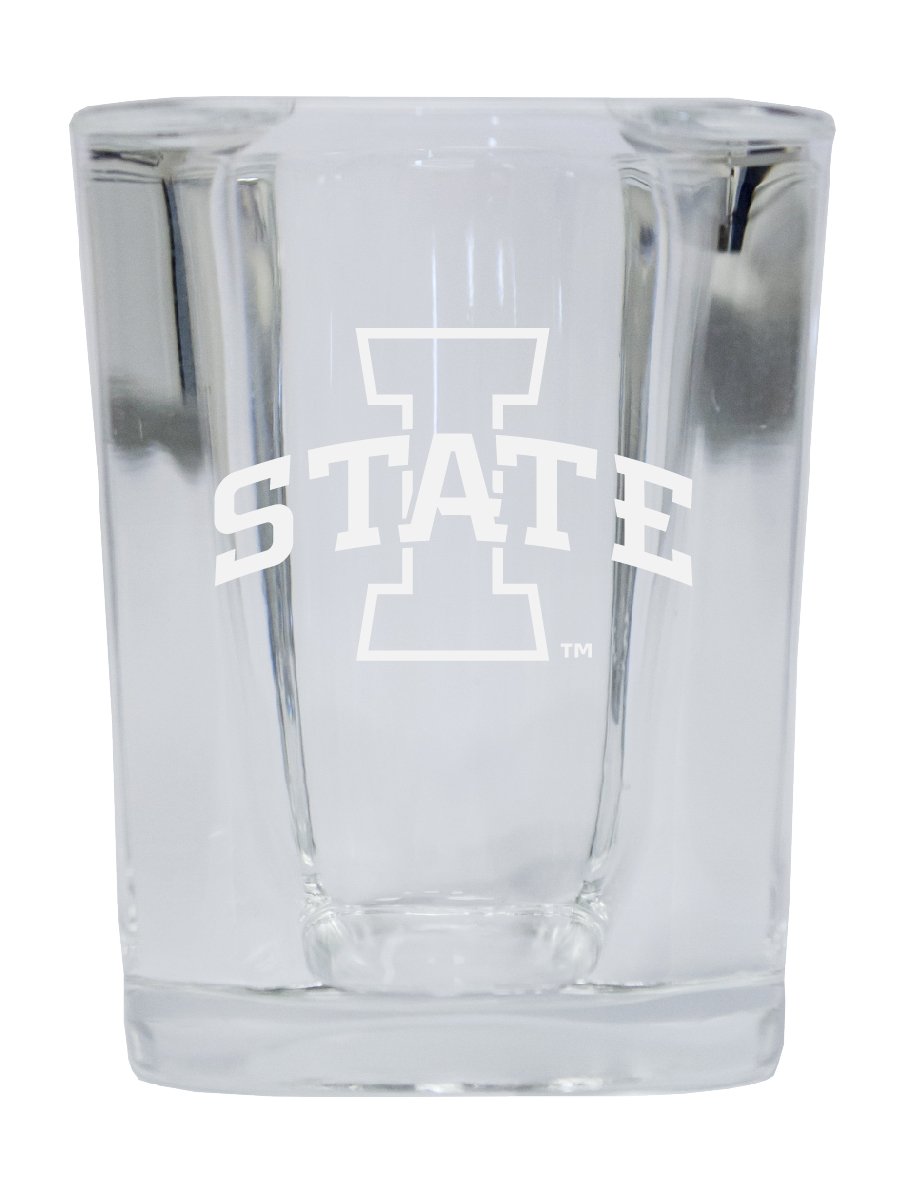 Picture of R & R Imports SGSE2-C-IAS20 Iowa State Cyclones 2 oz Square Shot Glass Laser Etched Logo Design - Pack of 2