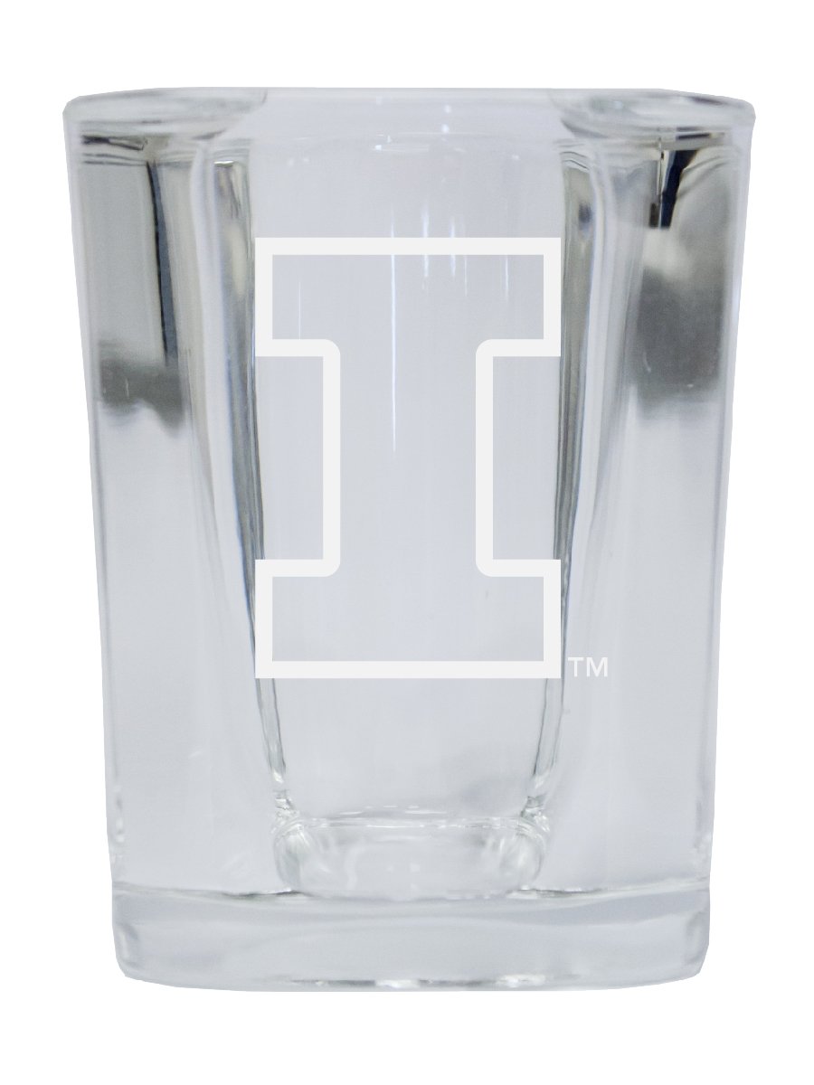 Picture of R & R Imports SGSE2-C-ILL20 Illinois Fighting Illini 2 oz Square Shot Glass Laser Etched Logo Design - Pack of 2