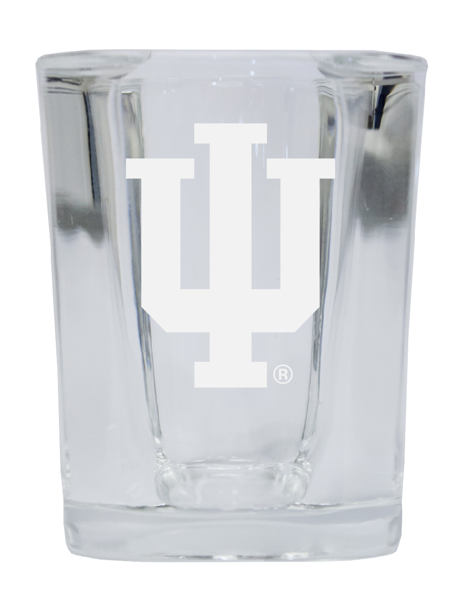 Picture of R & R Imports SGSE2-C-IND20 Indiana Hoosiers 2 oz Square Shot Glass Laser Etched Logo Design - Pack of 2