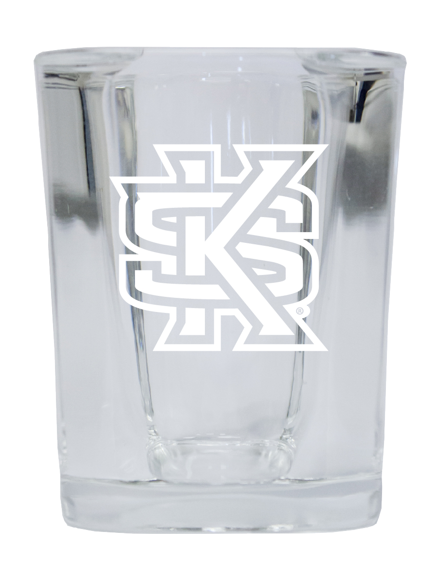 Picture of R & R Imports SGSE2-C-KENN20 Kennesaw State Unviersity 2 oz Square Shot Glass Laser Etched Logo Design - Pack of 2