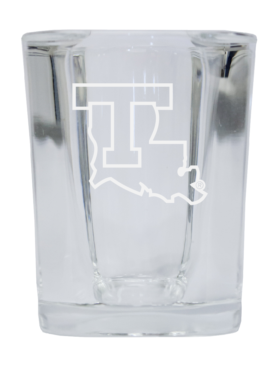 Picture of R & R Imports SGSE2-C-LAT20 Louisiana Tech Bulldogs 2 oz Square Shot Glass Laser Etched Logo Design - Pack of 2
