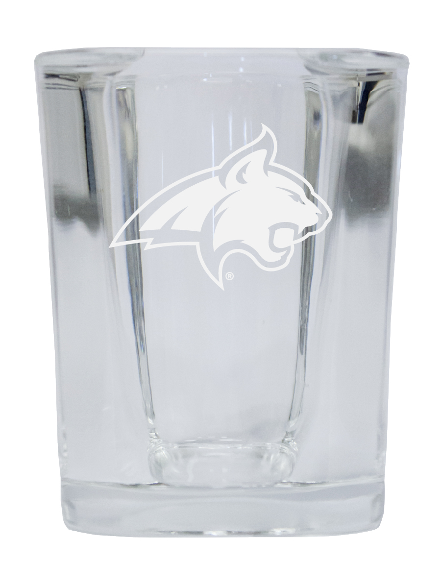 Picture of R & R Imports SGSE2-C-MONST20 Montana State Bobcats 2 oz Square Shot Glass Laser Etched Logo Design - Pack of 2