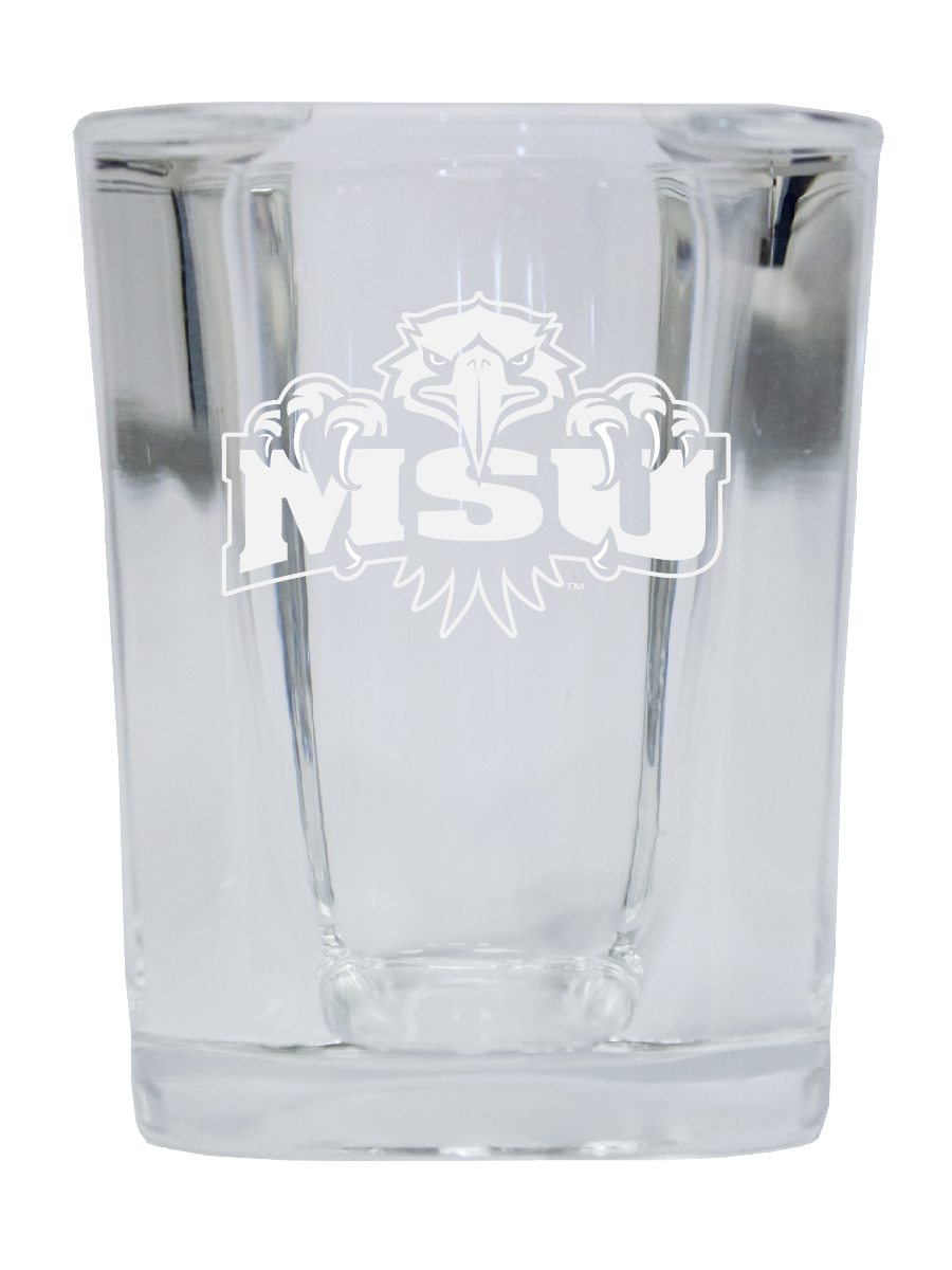 Picture of R & R Imports SGSE2-C-MORE20 Morehead State University 2 oz Square Shot Glass Laser Etched Logo Design - Pack of 2
