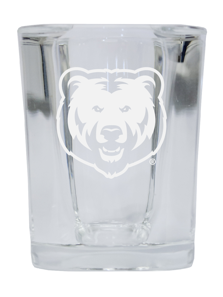 Picture of R & R Imports SGSE2-C-NCO20 Northern Colorado Bears 2 oz Square Shot Glass Laser Etched Logo Design - Pack of 2