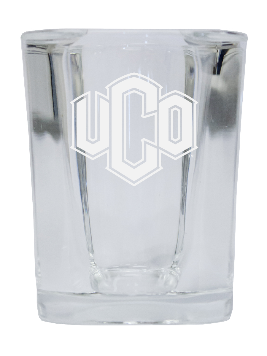 Picture of R & R Imports SGSE2-C-OKC20 University of Central Oklahoma Bronchos 2 oz Square Shot Glass Laser Etched Logo Design - Pack of 2