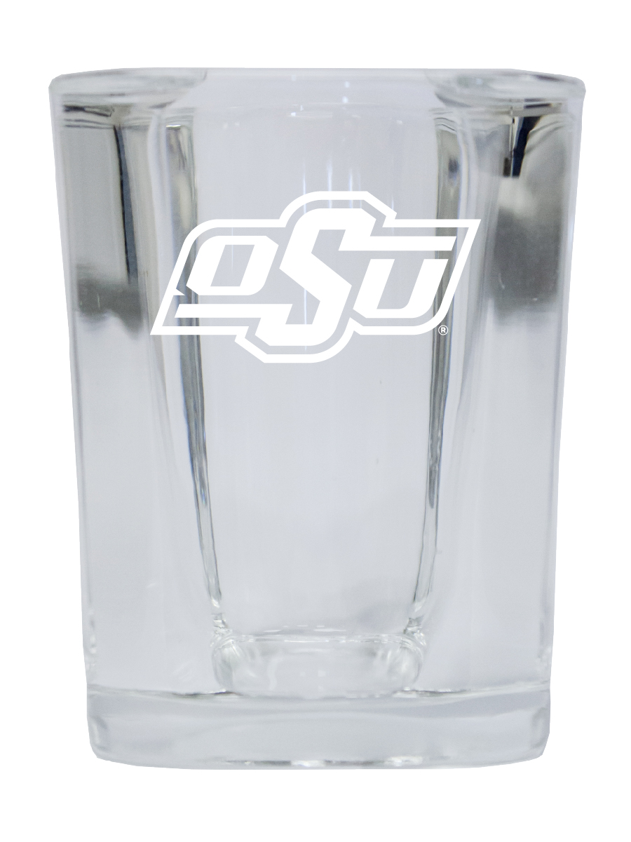 Picture of R & R Imports SGSE2-C-OKS20 Oklahoma State Cowboys 2 oz Square Shot Glass Laser Etched Logo Design - Pack of 2