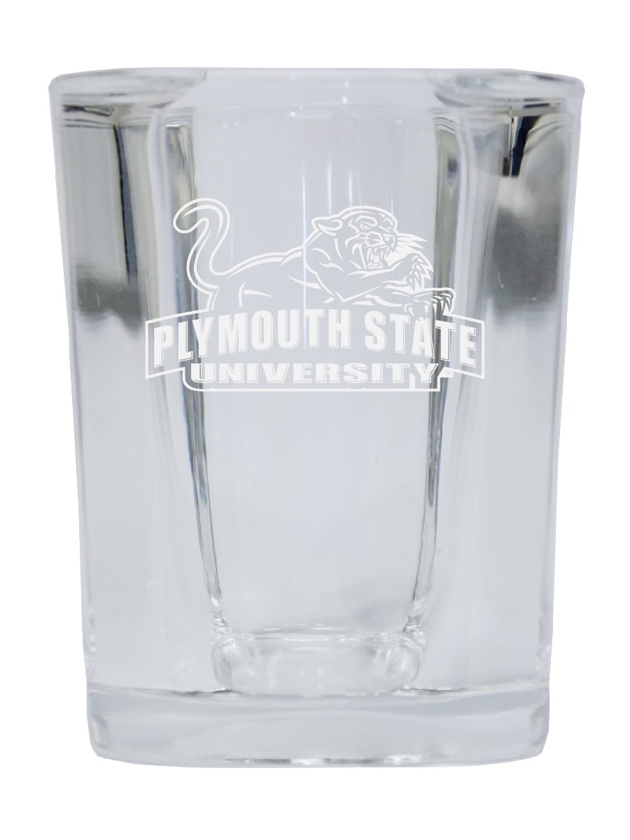 Picture of R & R Imports SGSE2-C-PLY20 Plymouth State University 2 oz Square Shot Glass Laser Etched Logo Design - Pack of 2