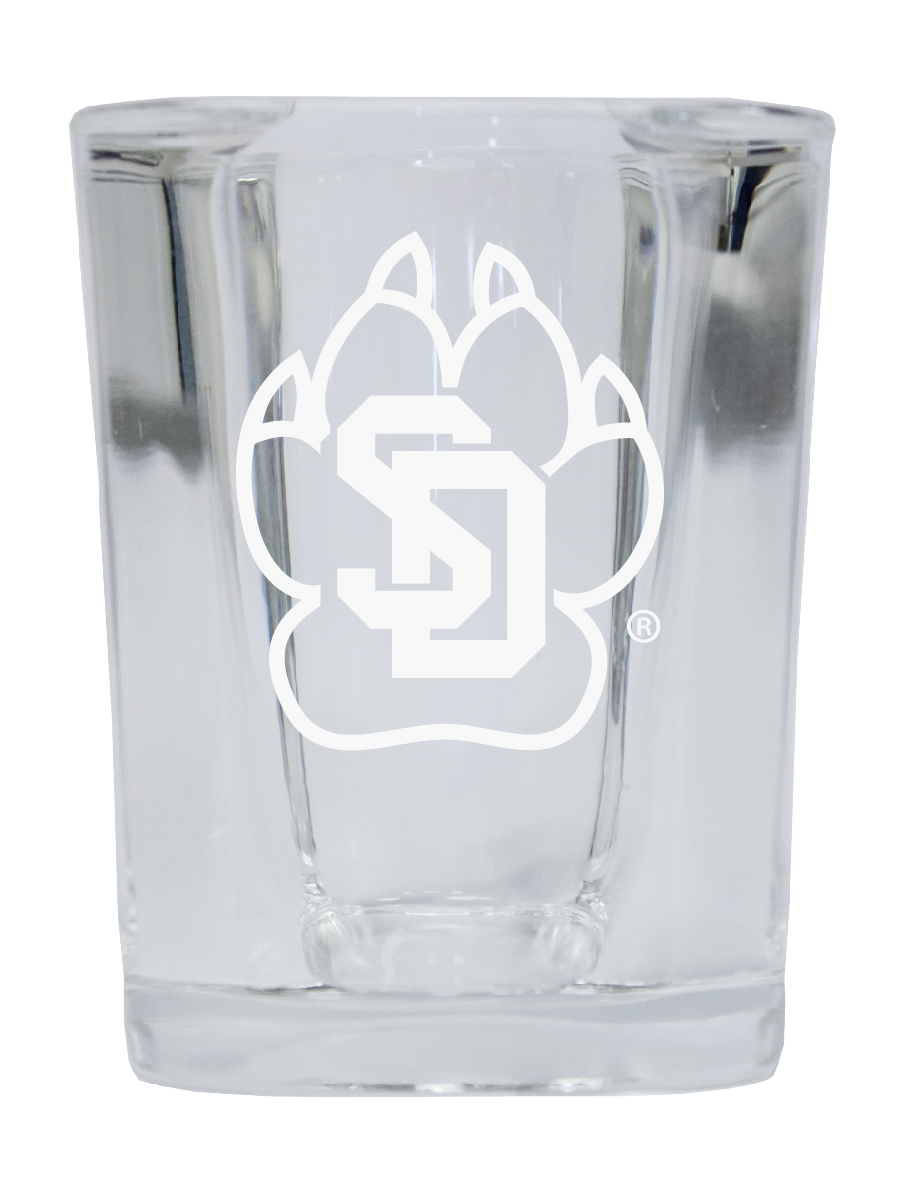 Picture of R & R Imports SGSE2-C-SDO20 South Dakota Coyotes 2 oz Square Shot Glass Laser Etched Logo Design - Pack of 2