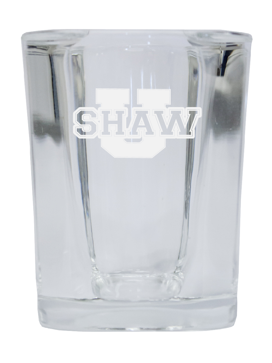 Picture of R & R Imports SGSE2-C-SHAW20 Shaw University Bears 2 oz Square Shot Glass Laser Etched Logo Design - Pack of 2