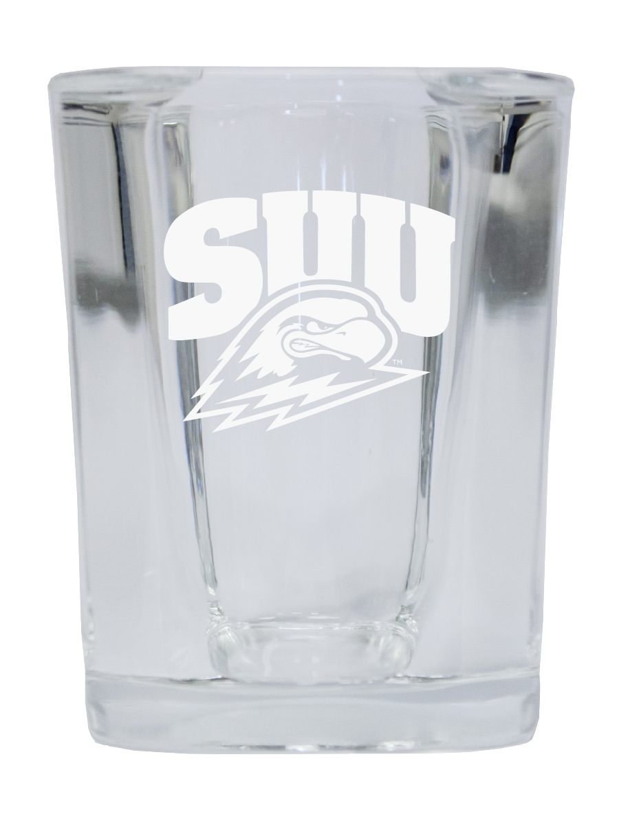 Picture of R & R Imports SGSE2-C-SUT20 Southern Utah University 2 oz Square Shot Glass Laser Etched Logo Design - Pack of 2