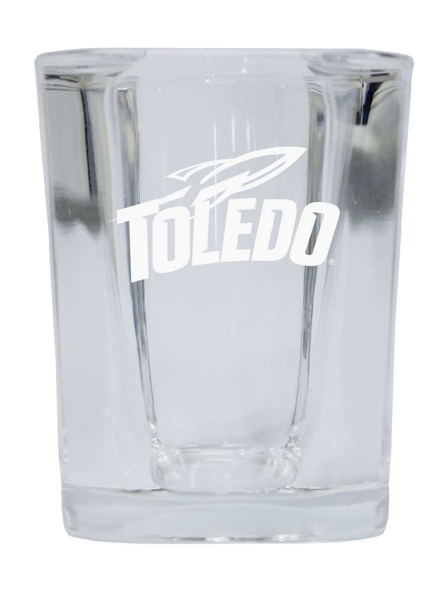 Picture of R & R Imports SGSE2-C-TOL20 Toledo Rockets 2 oz Square Shot Glass Laser Etched Logo Design - Pack of 2