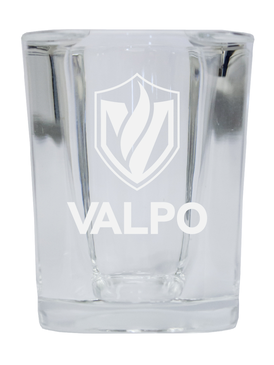 Picture of R & R Imports SGSE2-C-VALPO20 Valparaiso University 2 oz Square Shot Glass Laser Etched Logo Design - Pack of 2
