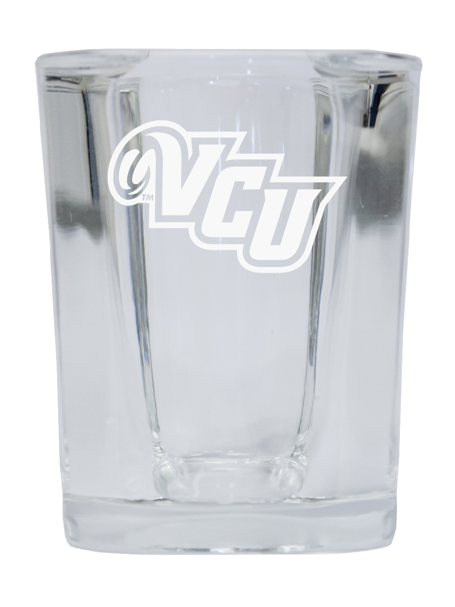 Picture of R & R Imports SGSE2-C-VCU20 Virginia Commonwealth 2 oz Square Shot Glass Laser Etched Logo Design - Pack of 2