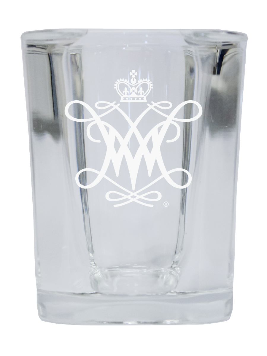 Picture of R & R Imports SGSE2-C-WAM20 William & Mary 2 oz Square Shot Glass Laser Etched Logo Design - Pack of 2