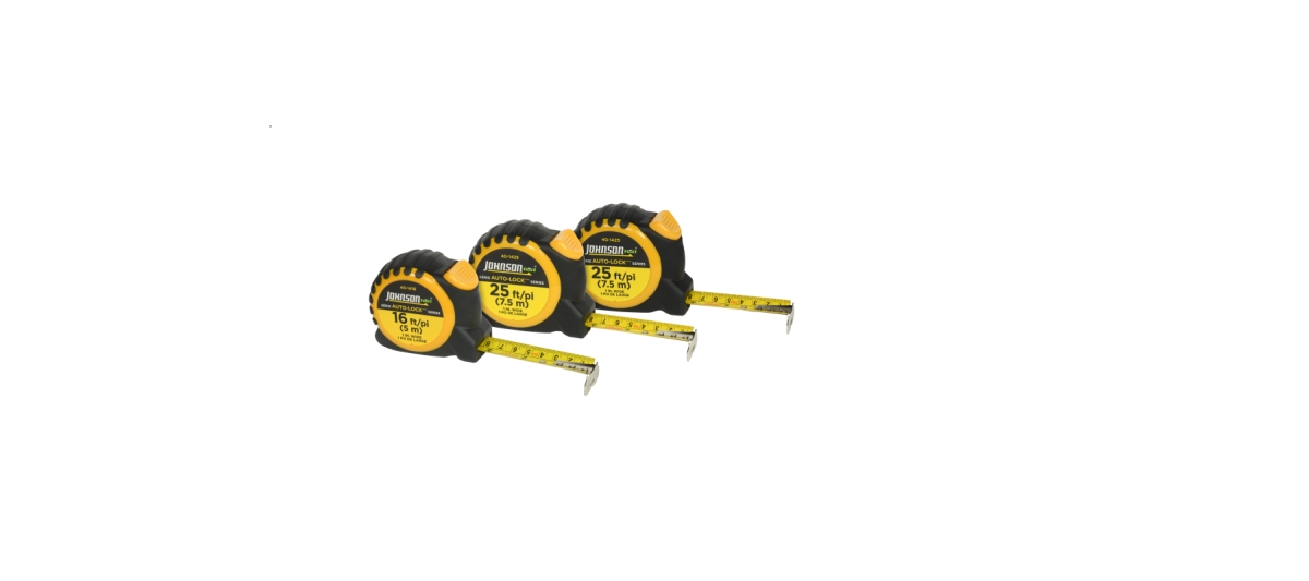 Johnson Level & Tool  Johnson's 3 Pack Auto-Lock Power Tapes Inch/Metrick -  Tape Measures - Includes - (1) 16' tape and (2) 25' tapes