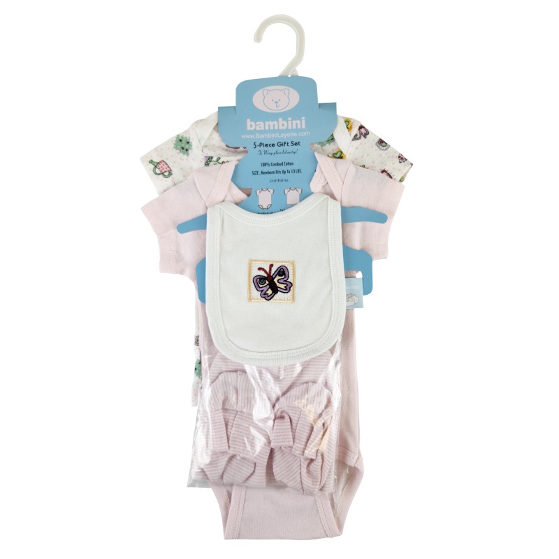 1401P 5 Piece Hanging Gift Set for Babies, Gray & Butterfly Print -  born Size