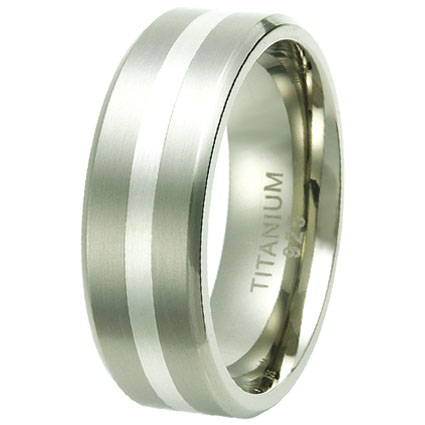Picture of Rising Time TS-3042-sz-9 Silver Inlay Titanium Ring Size - 9