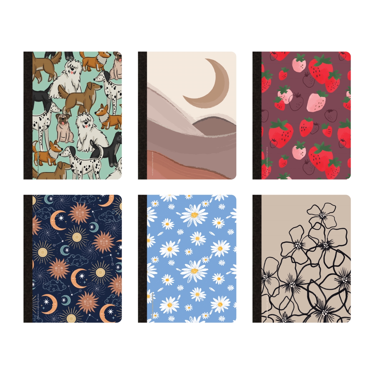 Roaring Spring 77001 Studio Series Composition Books, 9.75 x 7.5 in., College Ruled with Margin, 20 lbs - 6 Assorted Designs