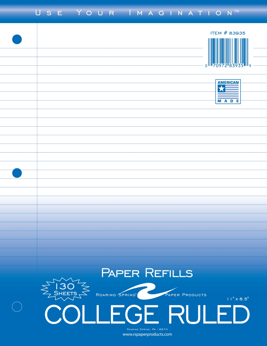 Roaring Spring 83935 Filler Paper, 8.5 x 11 in., College Ruled with Margin