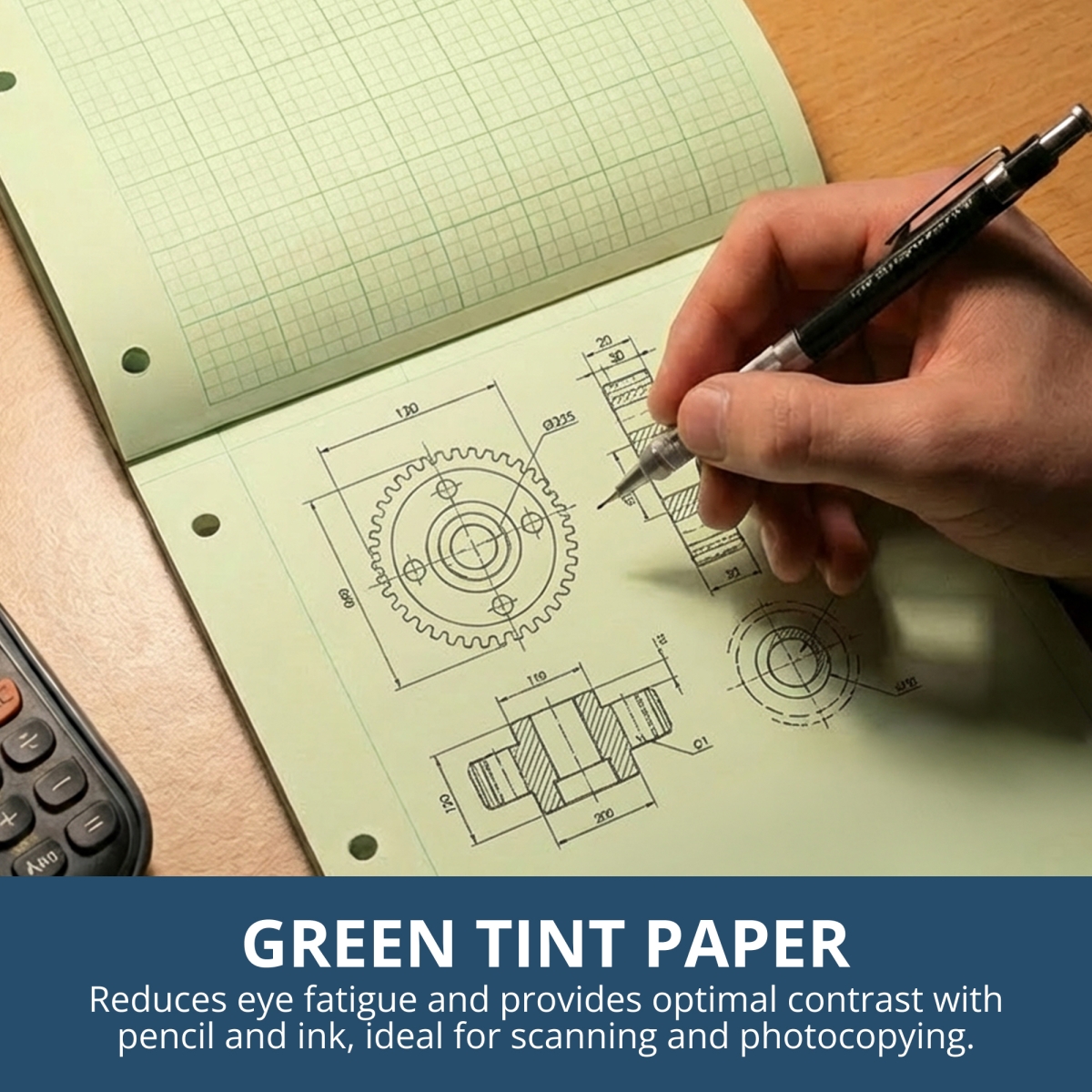 Roaring Spring 95371 Covered Engineering Pad, 8.5 x 11 in., 20 lbs Paper, Green