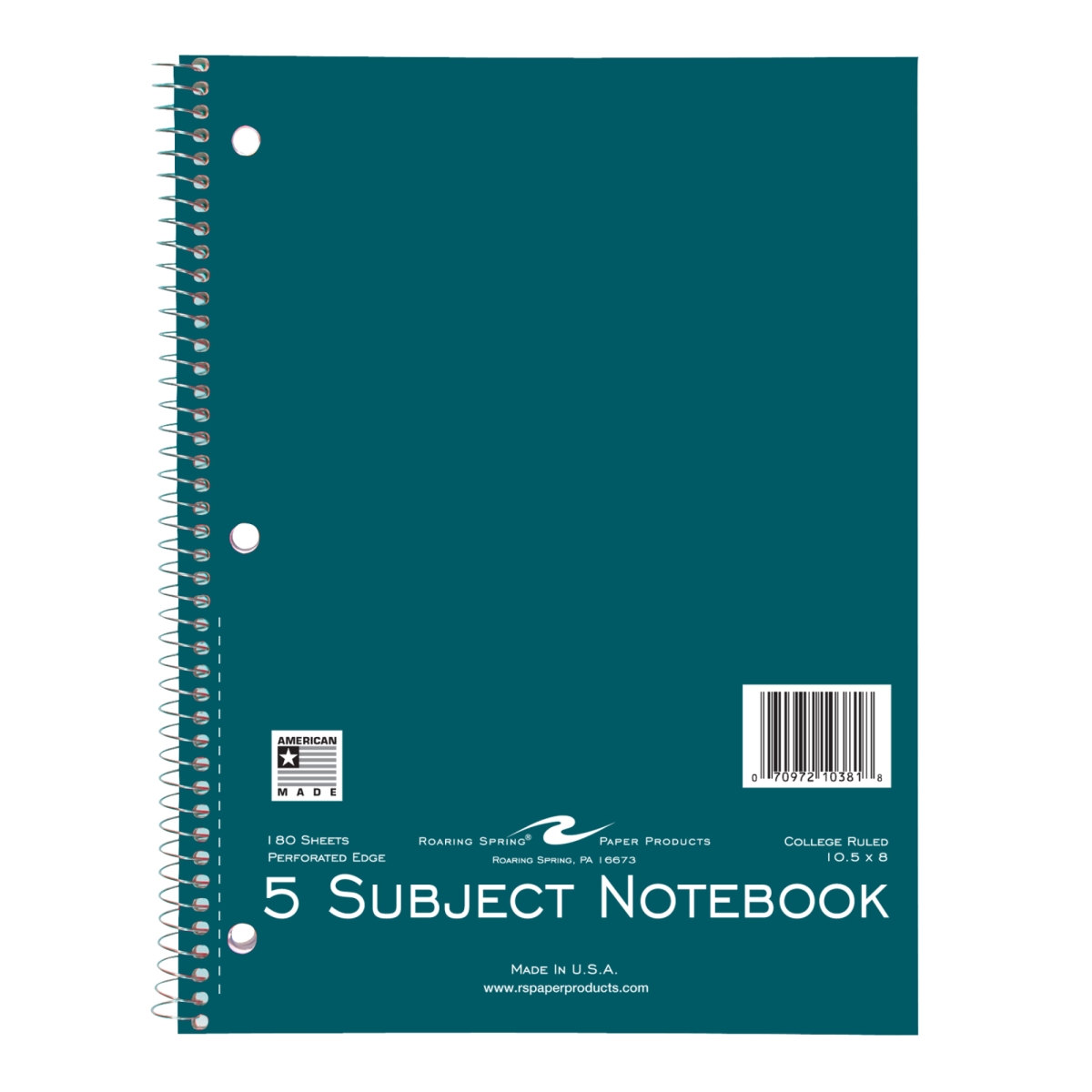 Roaring Spring 10381 5-Subject Notebook, 10.5 x 8 in., College Ruled with Margin, Assorted Covers