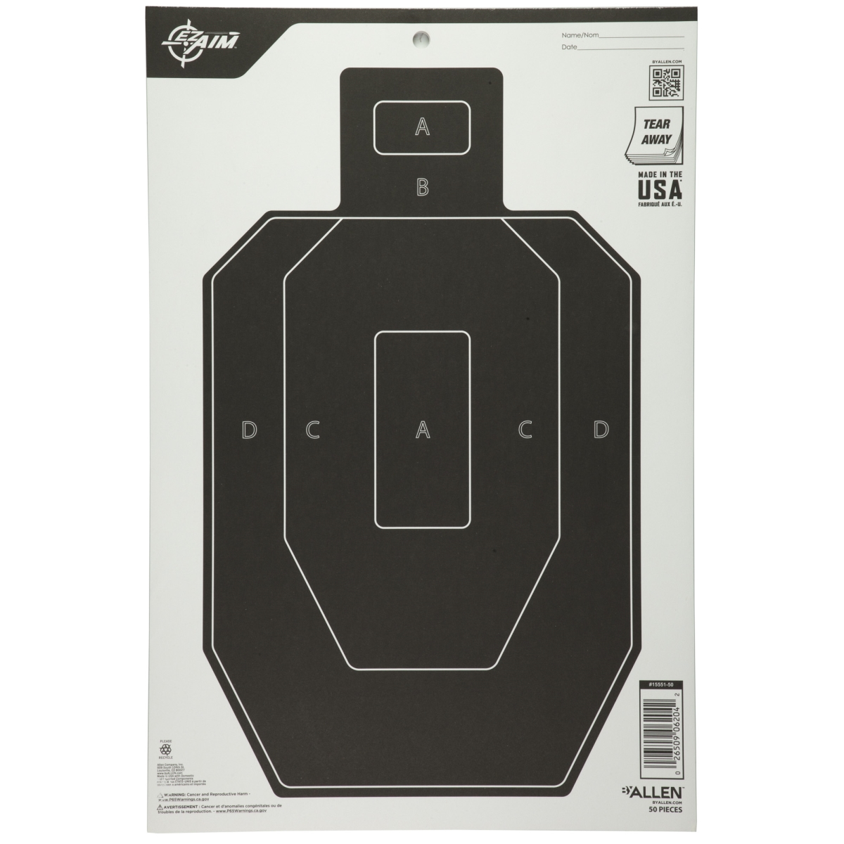 15551-50 12 in. x 18 in. EZ AIM IPSC Paper, Black & White - Pack of 50