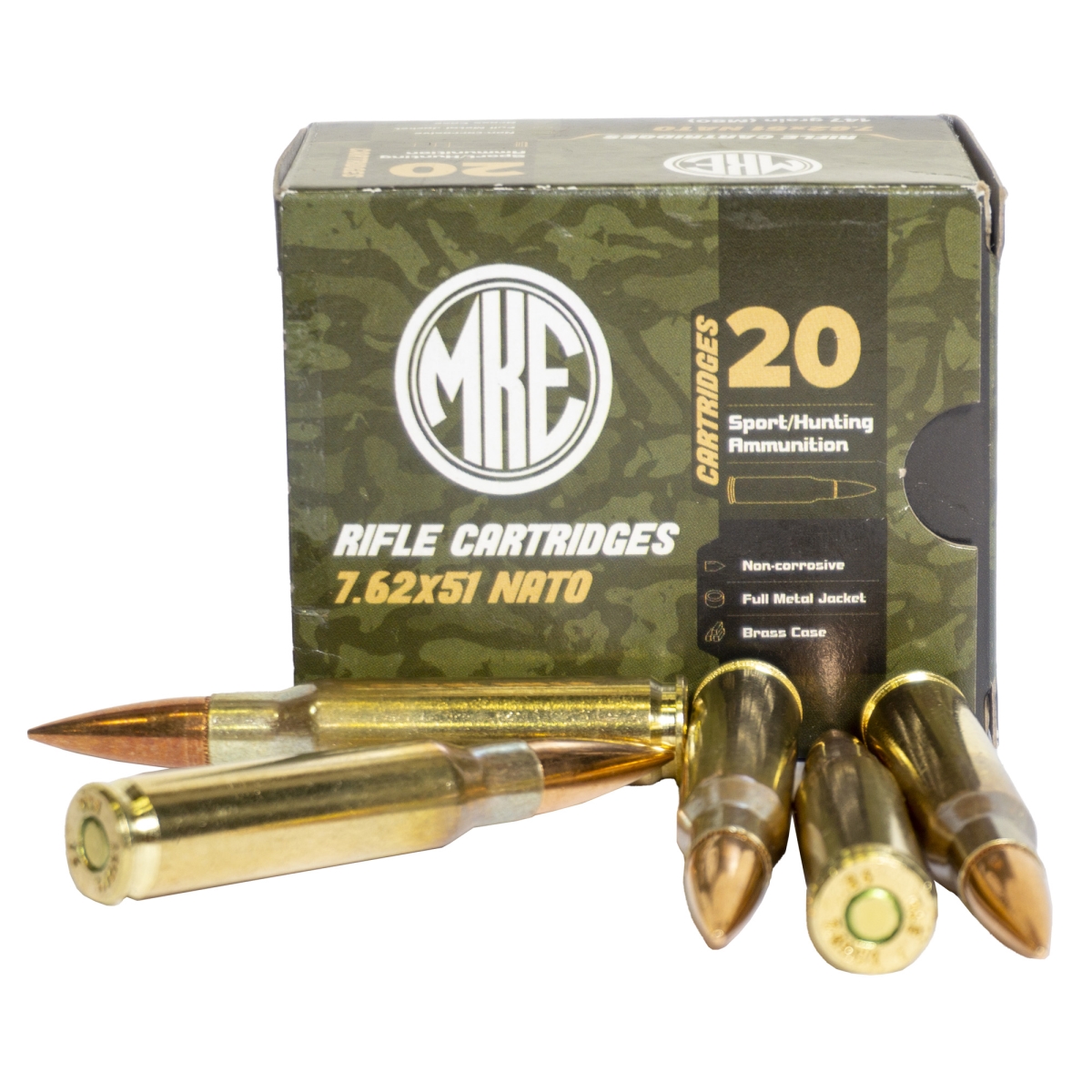 AM8293 M80 762NATO 147 Grain Brass Case Full Metal Jacket - 20 Round Per Box - Case of 1000