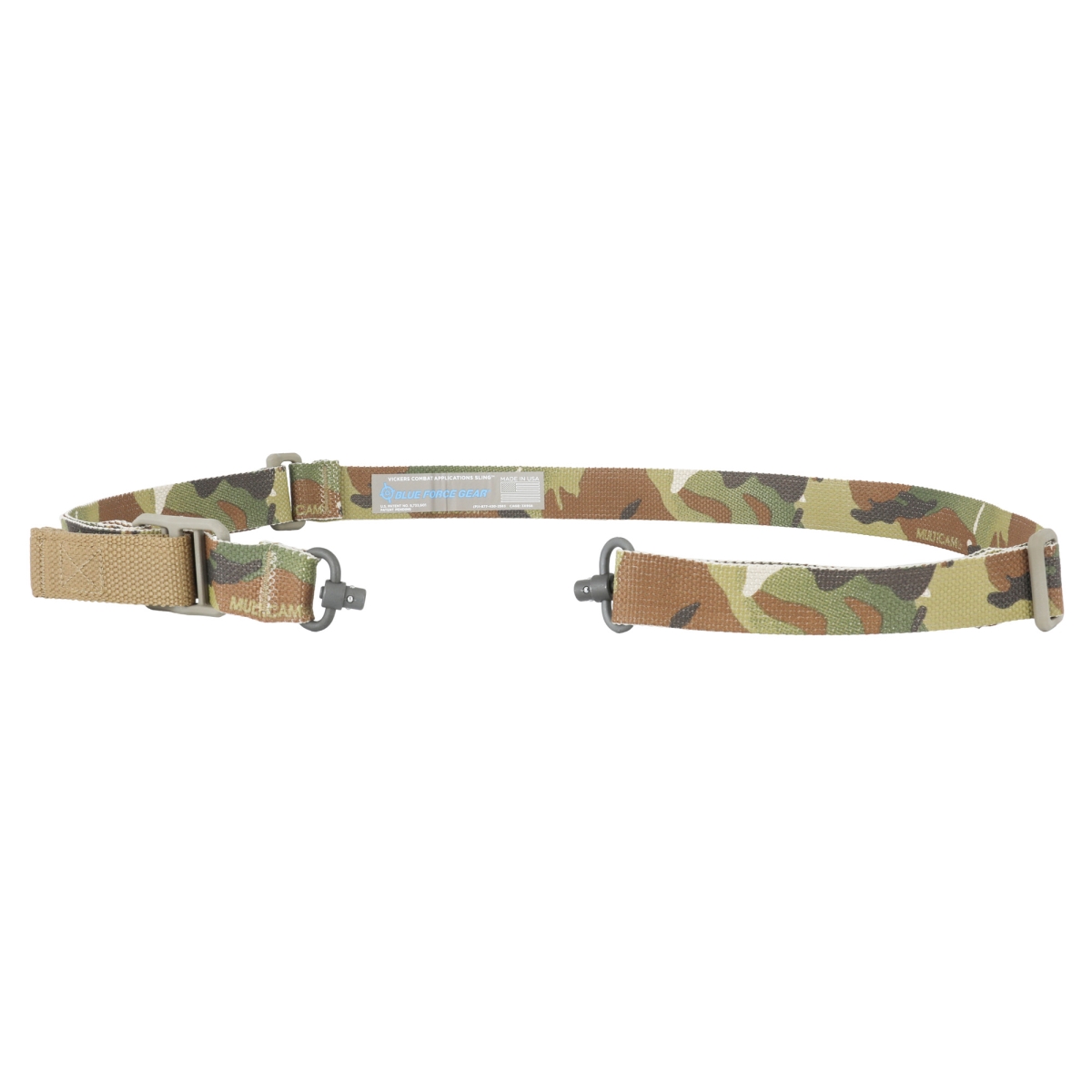 VCAS-PB-100-AA-MC 54 in. 2-Point Combat Vickers ONE Sling with Push Button Swivels & Adjuster Tightened - Multicam