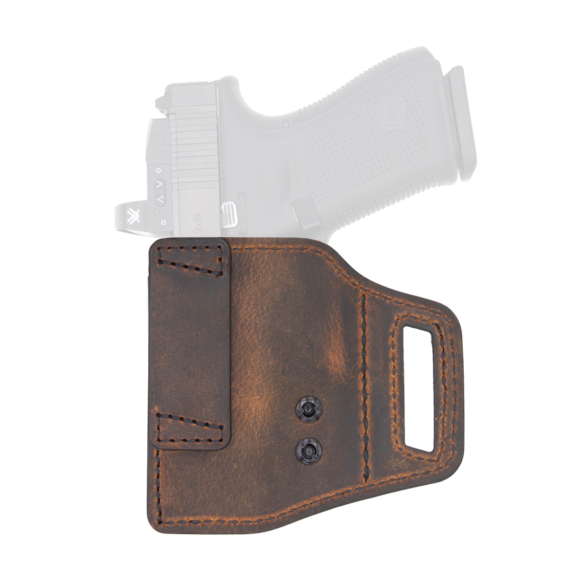 VSL211G19 V-Slide Belt Slide Holster for Glock 19 - Distressed Leather & Brown