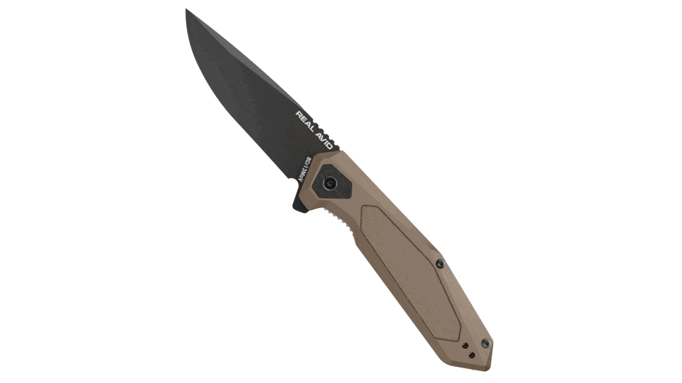AVRAV3 RAV-3 Folding Knife with Plain Edge - Matte Finish, Black & Tan