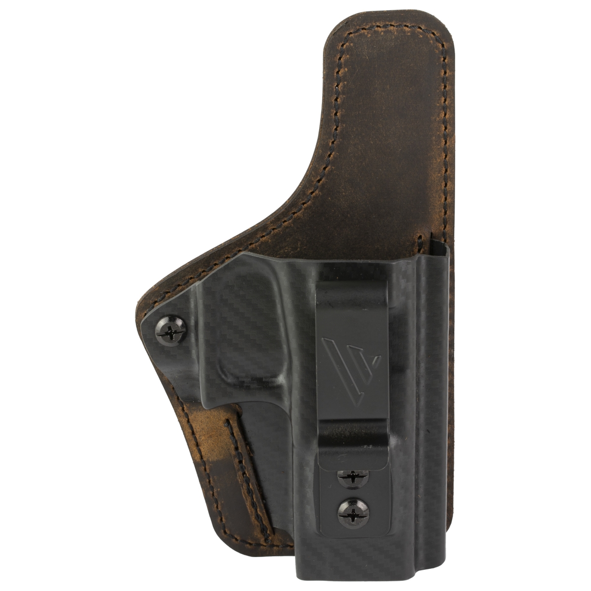 1CC26-21G19 Compound Custom Right Hand Inside Waistband Holster for Glock 19 - Distressed Leather & Brown
