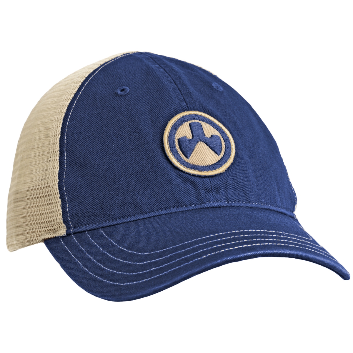 MAG1105-412 Icon Patch Garment Washed Trucker Hat - Navy & Khaki - One Size Fits Most