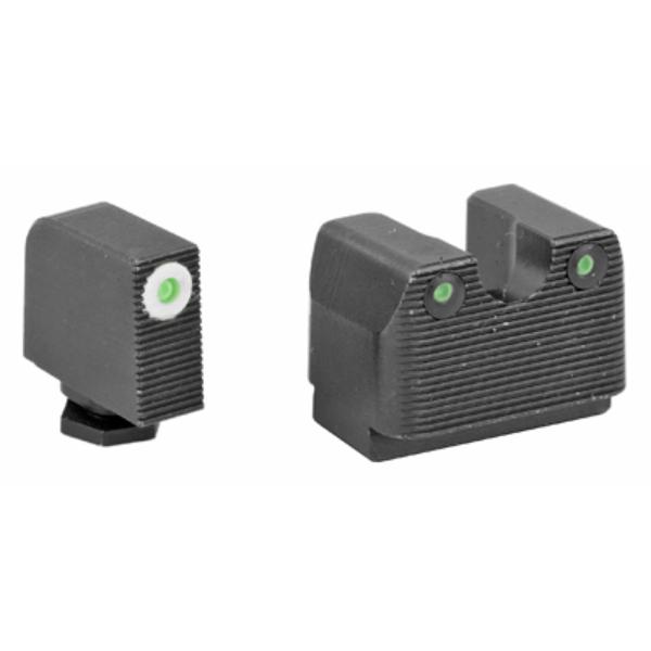 RA-RA3B231G Tritium 3 Dot Front & Rear Green Night Sight for Glock MOS 17 & 19 - White Front Sight Ring Black Nitride