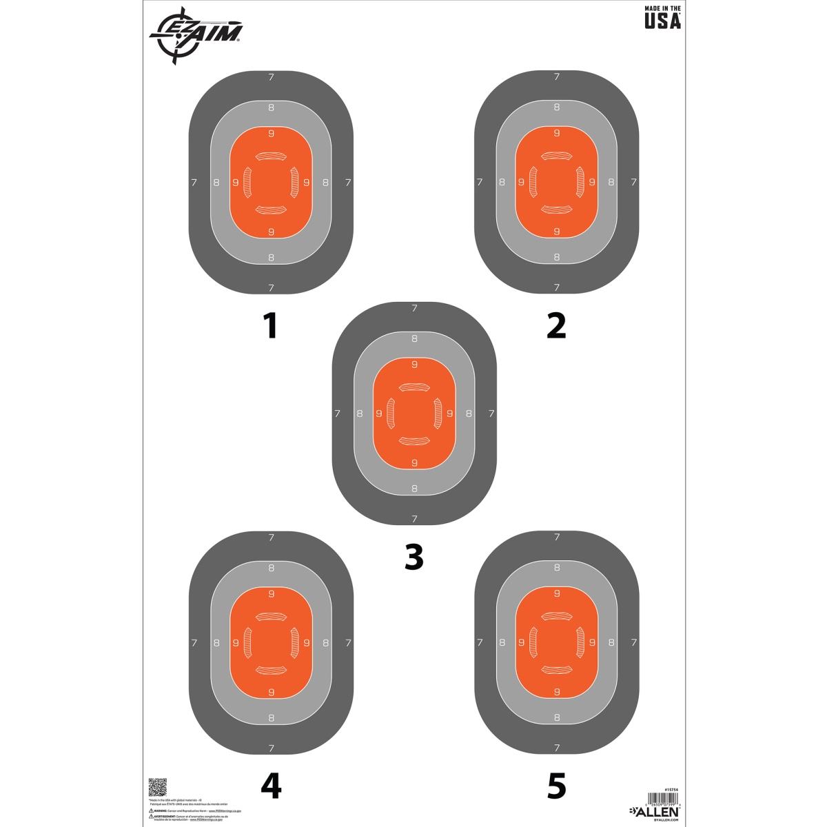 15754 23 x 35 in. EZ AIM 5-Spot Paper Targets, Orange & Gray - Pack of 50