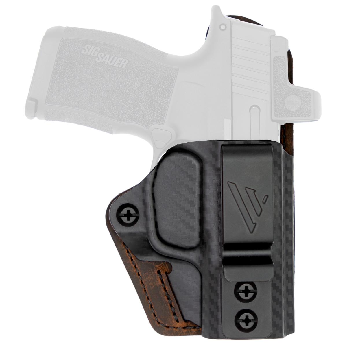 1CC26-21SHDEZ Compound Custom Right Hand Inside Waistband Holster for Smith & Wesson Shield EZ - Distressed Leather & Brown