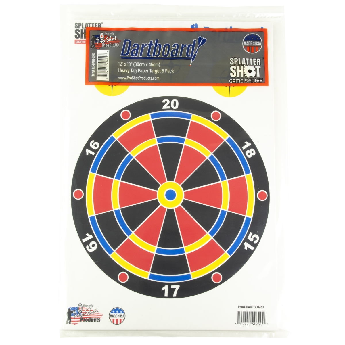 Pro-Shot Products GS-DART-8PK 12 x 18 in. Game Series Splatter Shot Dart Board, Multi Color - Pack of 8
