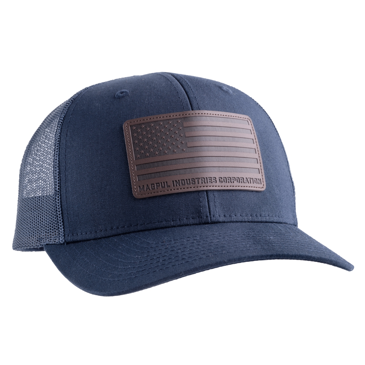 MAG1212-410 Standard Leather Patch Trucker Hat - Navy - One Size