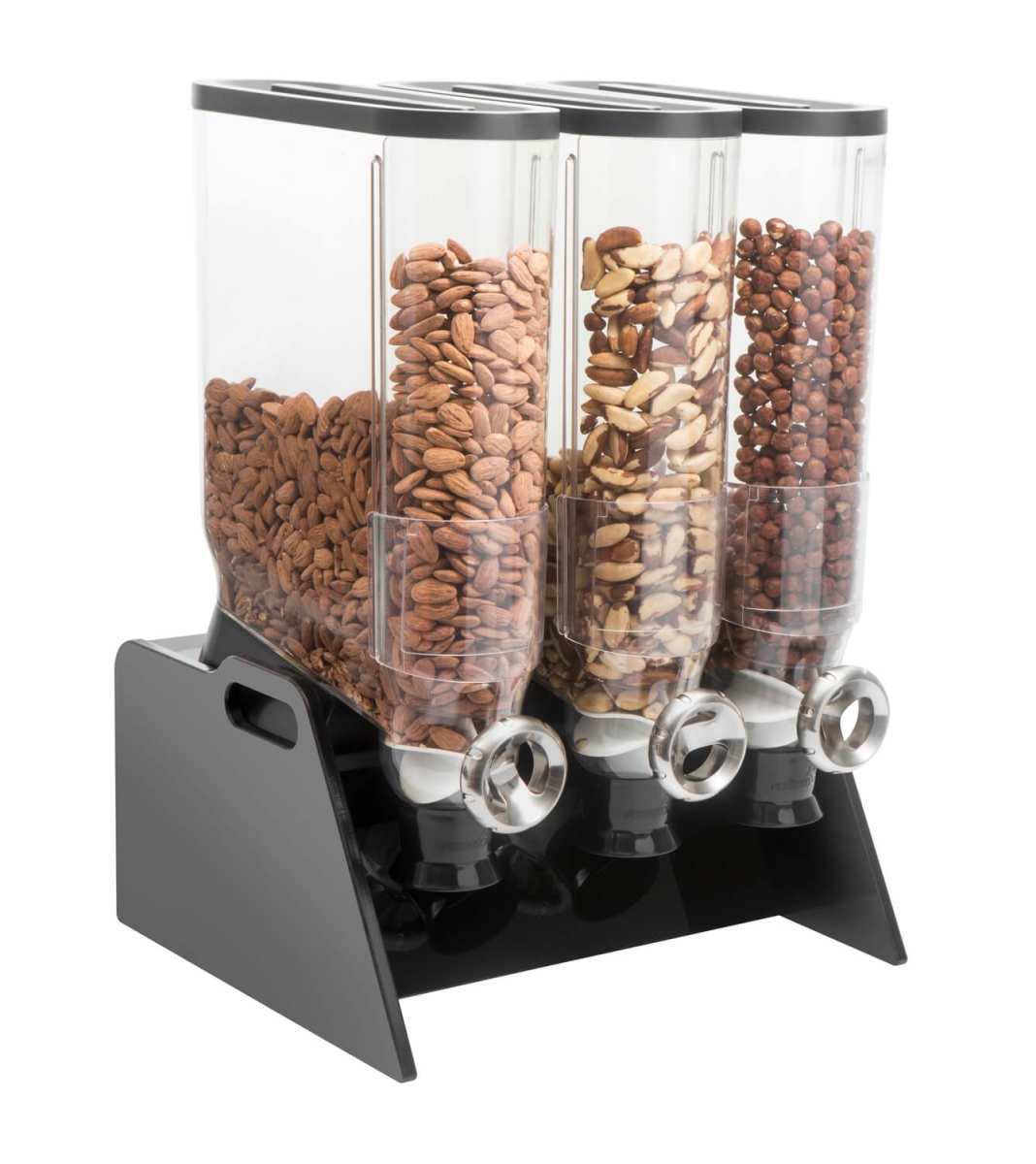 Rosseto DS109 3.5 gal Pro Bulk Dispenser System Triple Table-Top Black Acrylic Stand - 17.7 x 17.7 x 25.4 in -  Rossetto
