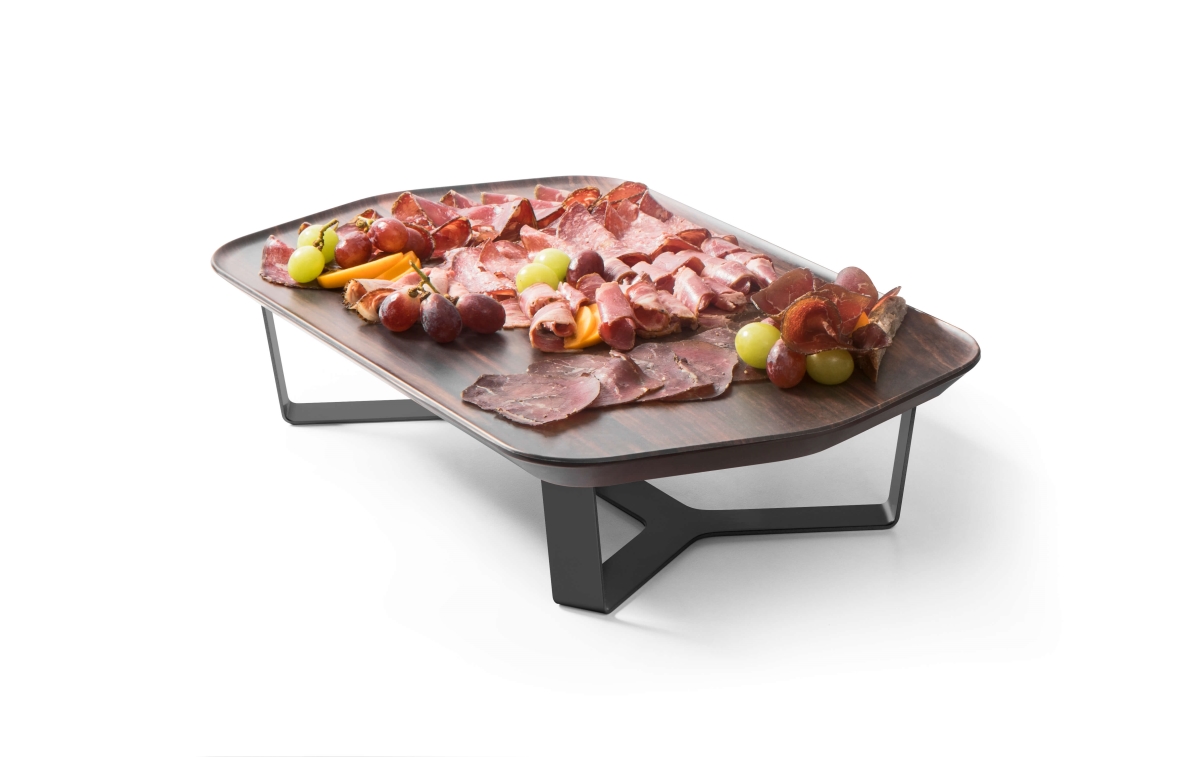 Picture of Rosseto SM291 4 in. Walnut Rectangle Forme Melamine Tray & 4 Leg Riser Set, 2 Piece