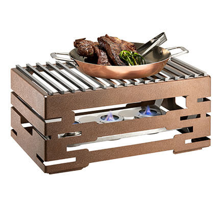 Picture of Rosseto SK052 10 in. Multi-Chef Bronze Warmer Kit with 3 Fuel Holders, Reversible Burner Stand & Grill
