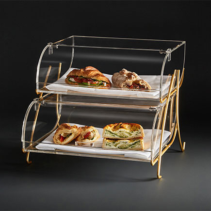 Picture of Rosseto BK020 2-Tier Clear Acrylic Bakery Display Case with Brass Metal Stand