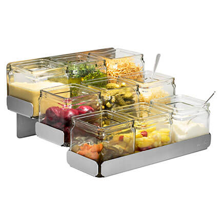 Picture of Rosseto SM323 Condiments Station 3 Levels 9 Glass Jars Stainless Steel Holder, 12.6 x 12.4 x 6.9 in.