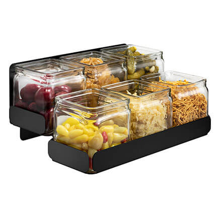 Picture of Rosseto SM327 Condiments Station 2 Levels 6 Glass Jars Holder, Black Matte - 12.6 x 8.3 x 5.5 in.