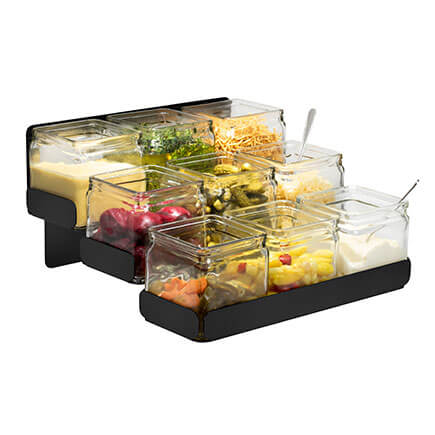 Picture of Rosseto SM328 Condiments Station 3 Levels 9 Glass Jars Holder, Black Matte - 12.6 x 12.4 x 6.9 in.