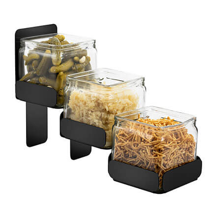 Picture of Rosseto SM329 Condiments Station 3 Glass Jars Holder, Black Matte - 4.3 x 12.4 x 8.3 in.