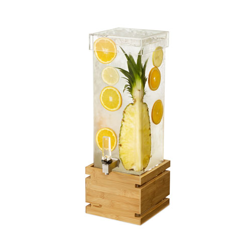 Picture of Rosseto LD179 2 gal Rectangle Clear Acrylic Beverage Dispenser with Bamboo Base
