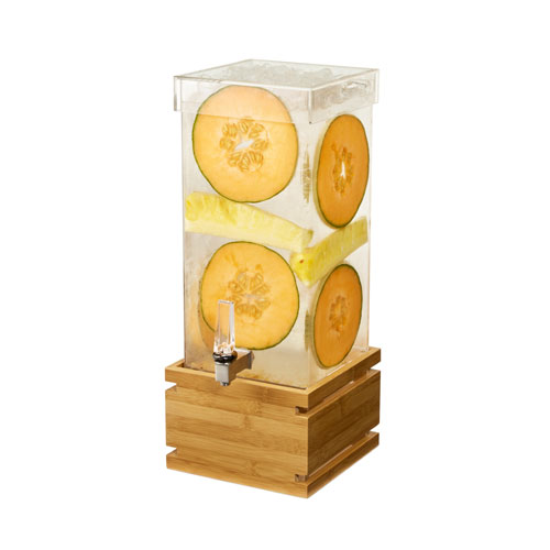 Picture of Rosseto LD180 4 gal Rectangle Clear Acrylic Beverage Dispenser with Bamboo Base