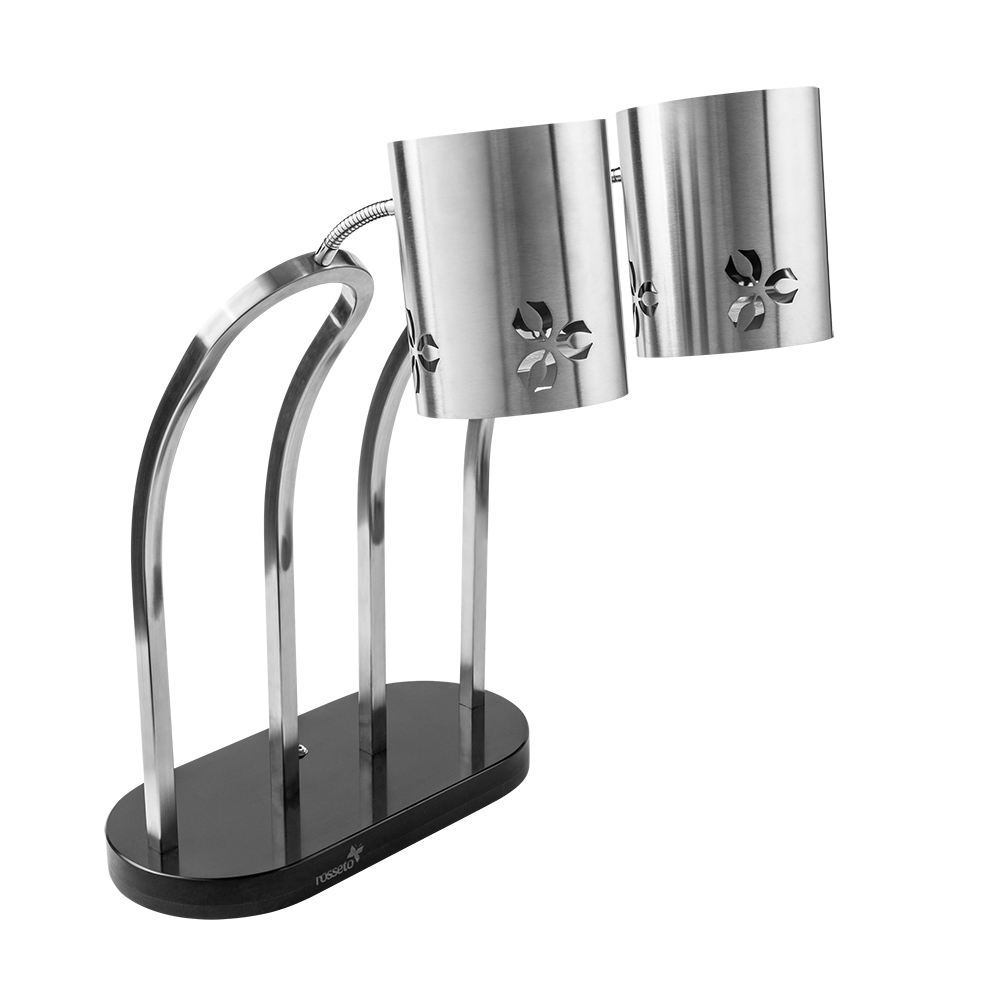 Picture of Rosseto HL019 HL019 - Iris Double Stainless Steel Heat Lamp with Black Metal Base