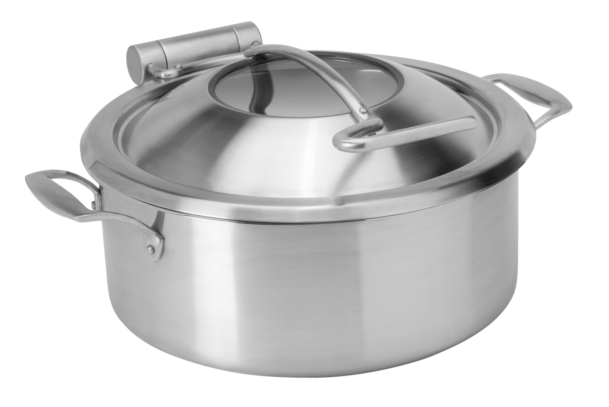 Picture of Rosseto CP100 4.75 qt. Homestyle Round Brushed Chafing Induction Pot with Food Pan, Silver